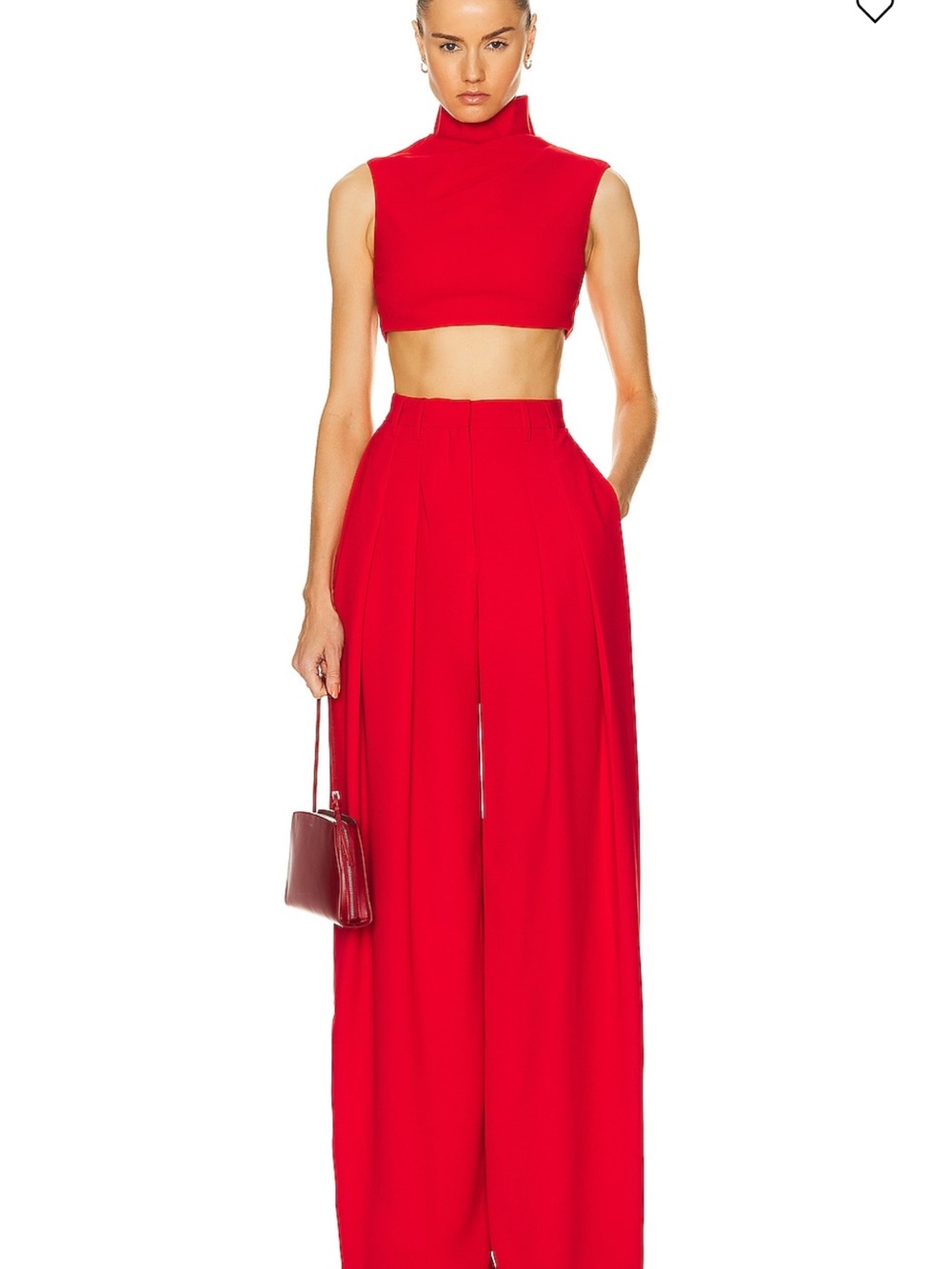 Mango Red High-Waist Wide-Leg Pants